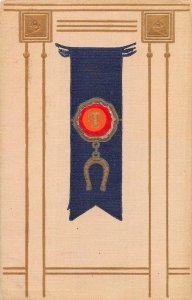 COAT OF ARMS BLUE RIBBON HORSE SHOE EMBOSSED POSTCARD (1908)