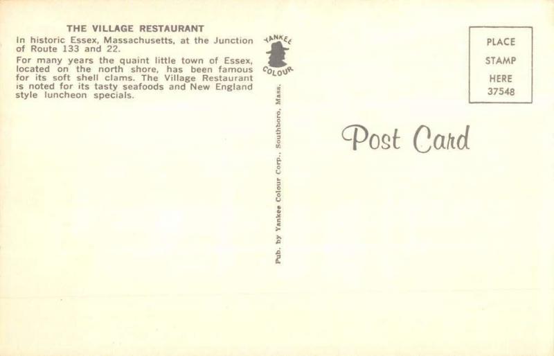 Essex Massachusetts Village Restaurant Street View Vintage Postcard K62380