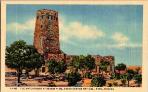 Watchtower at Desert View, Grand Canyon Nat'l Park Fred Harvey Vtg Postcard N50