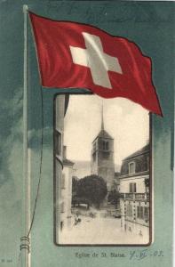 switzerland, St. BLAISE, Eglise, Church, National Flag (1903) Postcard