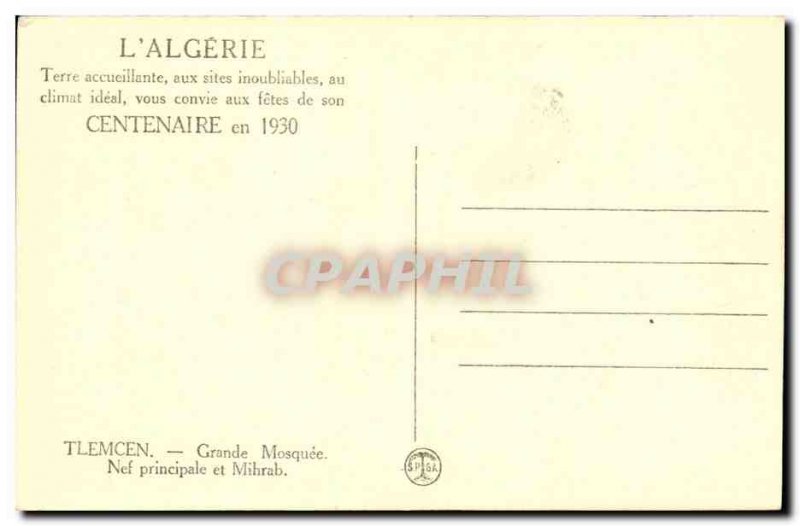 Old Postcard Tlemcen Gradne main mosque Mihrab and Nef