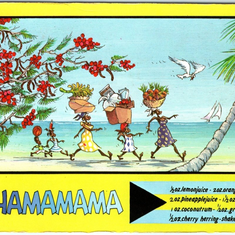 c1980s Nassau, Bahamas Bahamama Drink Recipe Beach Scene Chrome 4x6 PC M18