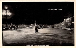 Night In St Louis MO Lindell Blvd from Forest Park Entrance Vintage Postcard Q70