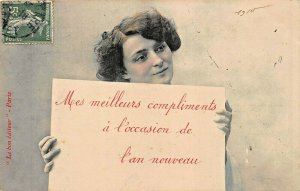 MES MEILLEURS COMPLIMENT A L'OCCASION DE L'AN NOUVEAU~1910 FRENCH PHOTO POSTCARD