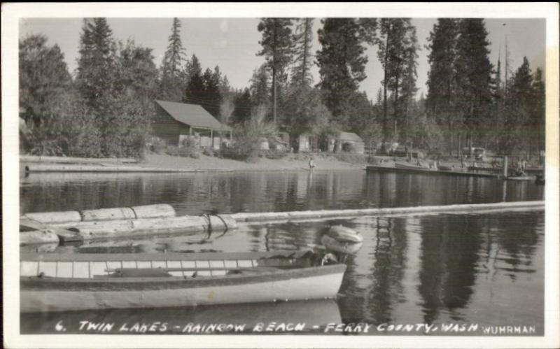 Twin Lakes Rainbow Beach Ferry County WA Inchelium Cancel 1952 RPPC ...