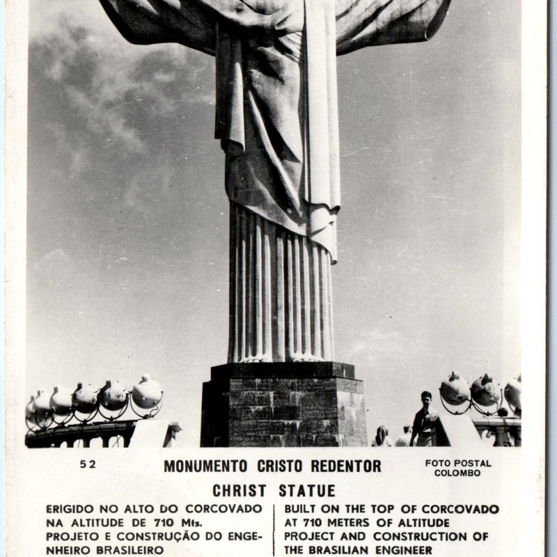 c1930s Rio de Janeiro Brazil RPPC Christ Redeemer Statue Corcovado Mountain A347