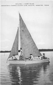 Sailing CAMP TEJAS Webster, TX Girl Scouts Harris County 1950 Vintage Postcard