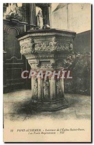 Old Postcard Pont Audemer Interior of the church Saint Ouen Baptismal Font