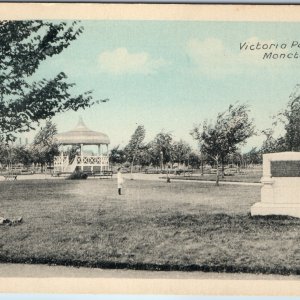 c1930s Moncton NB Victoria Park Postcard Boer War Monument Gazebo PECO Children