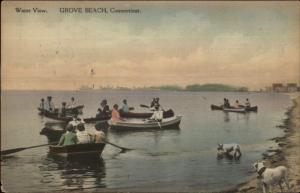 Grove Beach CT Water View Boating c1910 Hand Colored Postcard