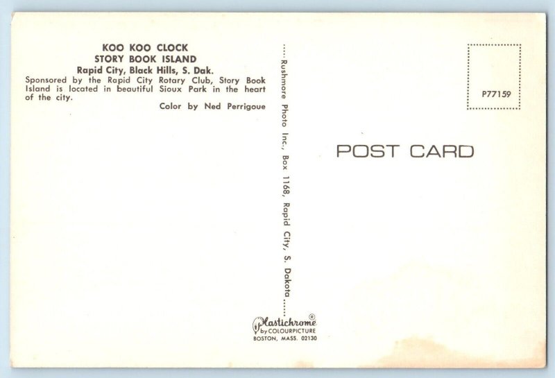 Black Hills South Dakota Postcard Koo Koo Clock Story Book Island Rotary c1960