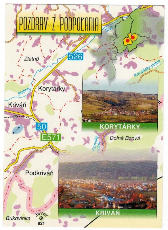 Postcard Slovakia 2002 Podpolania Map Mountains Landscapes