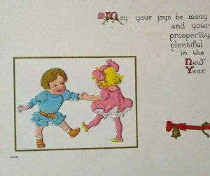 New Years Postcard Embossed Children Bergman 1912 Series 7006 Vintage Original