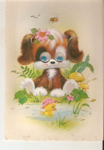 Animals. A funny dog  Vintage Italian postcard,  with moving glass eyes