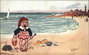 Tuck Oilette Aris Seaside Humour Little Boy Crying at Shore Vintage Postcard