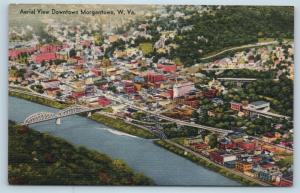 Postcard WV Morgantown Aerial View Downtown Vintage Linen M1