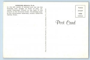 Ormond Beach Florida Postcard Granada Avenue Area Bridge Episcopal Church 1960