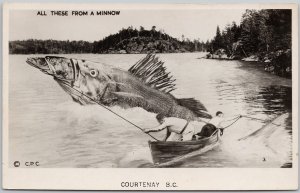 Courtenay BC Exaggerated Fish Fishing Minnows Humour Canada RPPC Postcard H72