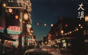 Vintage Postcard Chinatown At Night Shops Bazaars Food San Francisco California