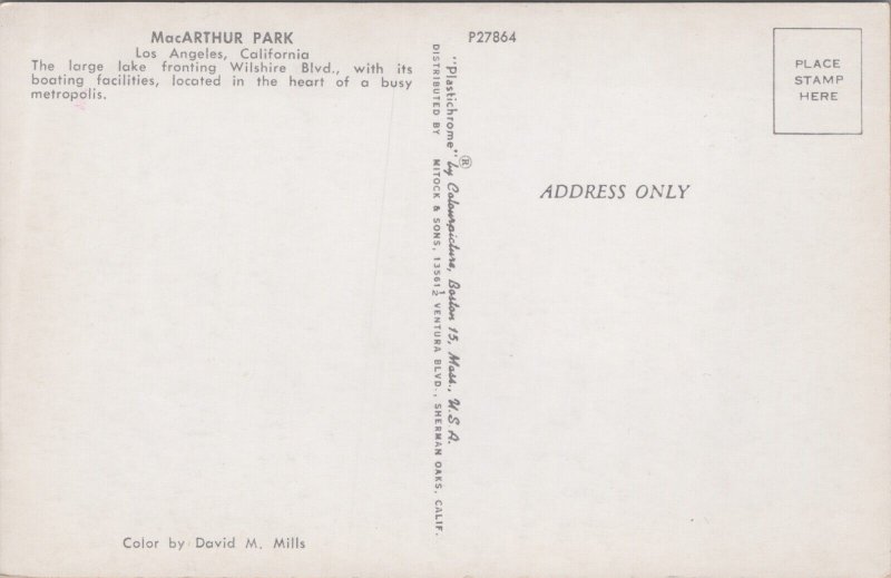 MacArthur Park Los Angeles California Vintage Postcard C148