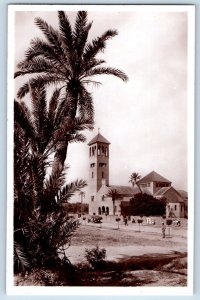 Marrakesh Morocco Postcard Church Building View Near Trees c1940's RPPC Photo