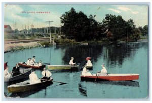 1912 Canoeing Lake Kanagee Boat Effingham Illinois IL Vintage Antique Postcard