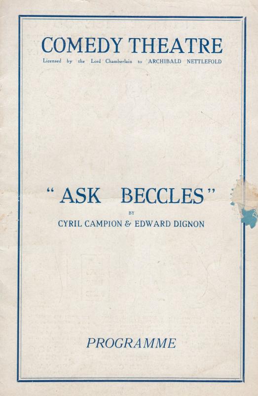 Ask Beccles Sherlock Holmes Comedy Theatre London Theatre Programme