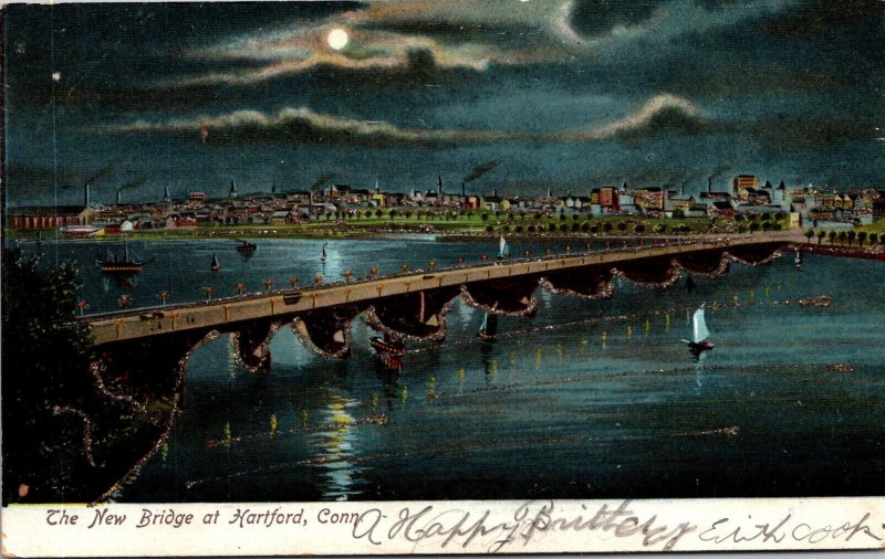 Connecticut Hartford The New Bridge At Night1907