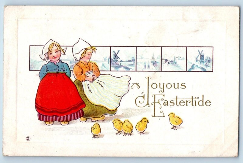 Wilkes Barre PA Postcard Easter Dutch Girls And Baby Chicks Embossed 1913 Posted