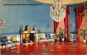 VINTAGE POSTCARD THE BLUE ROOM AT THE WHOTE HOUSE WASHINGTON D.C. c. LATE 1930s