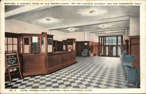 Bedford Hotel Pennsylvania PA Foyer Mid-Century Modern Vintage Postcard
