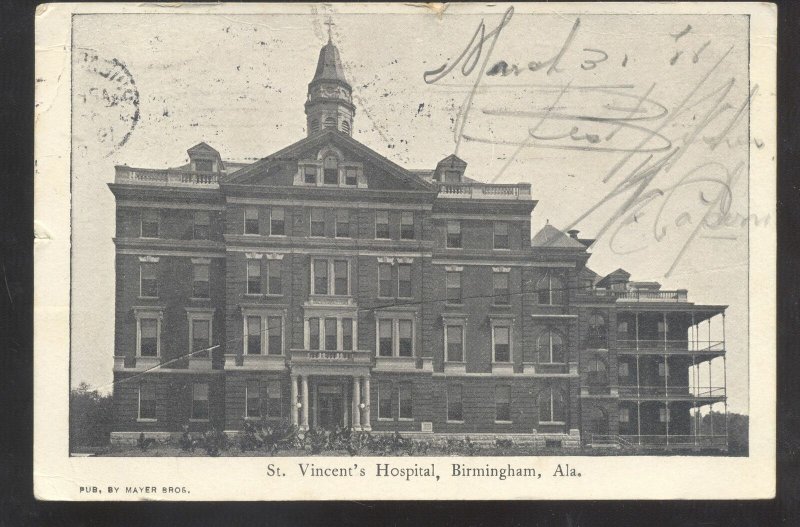 BIRMINGHAM ALABAMA ST. VINCENT'S HOSPITAL BUILDING VINTAGE POSTCARD 1906