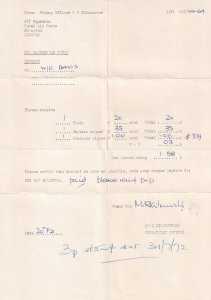 617 Squadron Flying Officer 1972 Dambuster Stamps Receipt