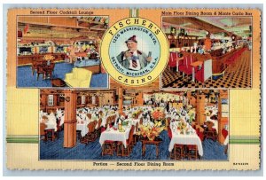 c1940s Fischer's Casino Cocktail Lounge Dining Room Detroit Michigan MI Postcard