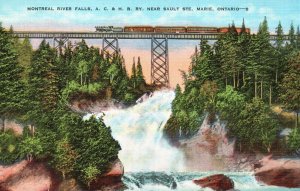 Vintage Postcard 1930 Montreal River Falls Near Sault Ste. Marie Ontario Canada