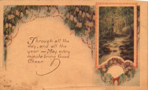 Vintage Postcard Best Wishes Greetings Friendship Remembrance River Design Card 