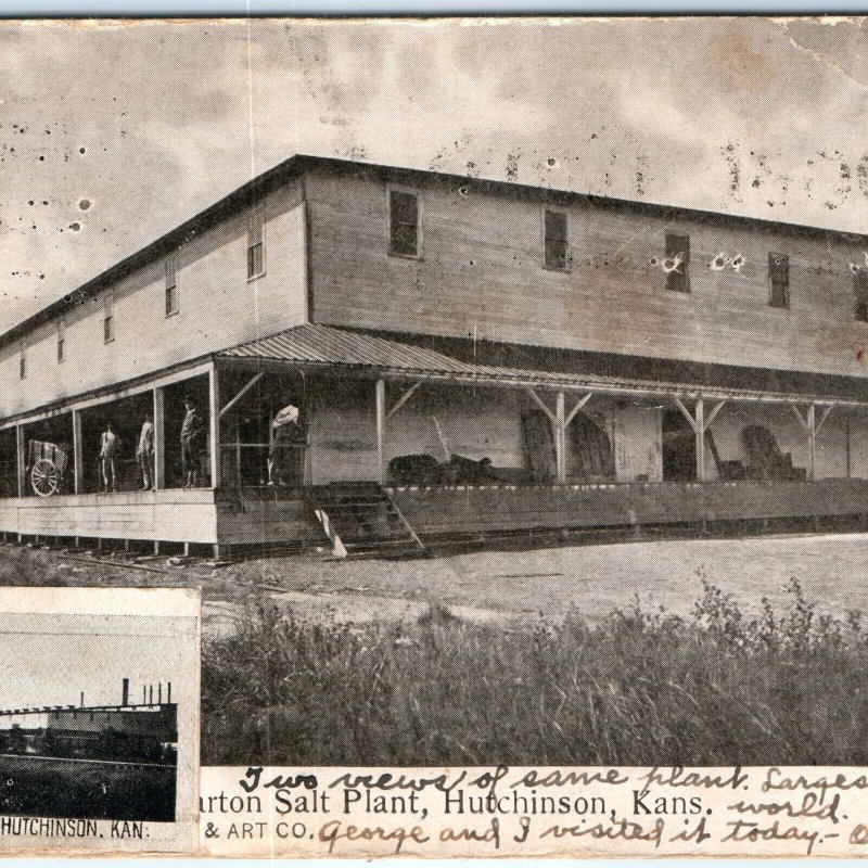 c1907 UDB Hutchinson KS Morton Salt Plant Postcard Factory RARE Sticker Kans A94