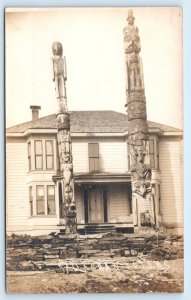 RPPC WRANGELL, AK Alaska ~ CHIEF KADASHAN'S Home & TOTEMS c1910s  Postcard
