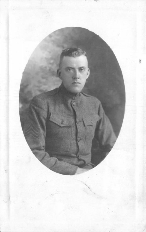RPPC THREE CHEVRON MILITARY SOLDIER ROCKFORD ILLINOIS REAL PHOTO POSTCARD (1919)