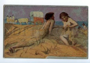 497610 Basilio CASCELLA Belle Woman on NUDE Free Beach Vintage postcard