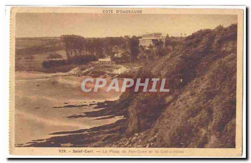 Saint Cast Old Postcard The beach of Pen Guen and Celtic Hotel