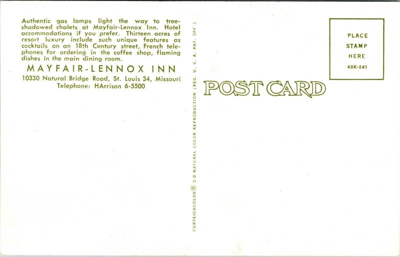 Mayfair-Lennox Inn Hotel St Louis Missouri MO Exterior Postcard VTG UNP Curteich 