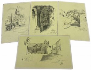 Hungary Pécs lot of 4 artist postcards c.1928/29