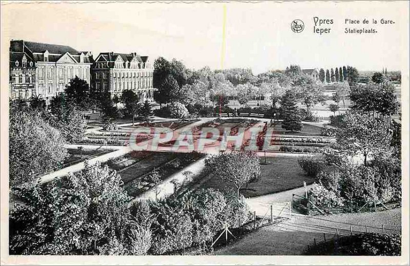 Old Postcard Ypres Train Station Square