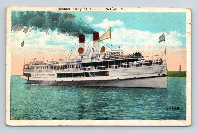 Steamer City Toledo Detroit Michigan MI WB Postcard PM Cancel WOB Note VTG 