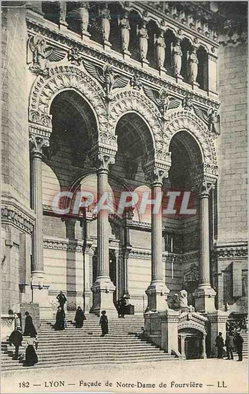 Old Postcard Lyon Facade of Our Lady of Fourviere