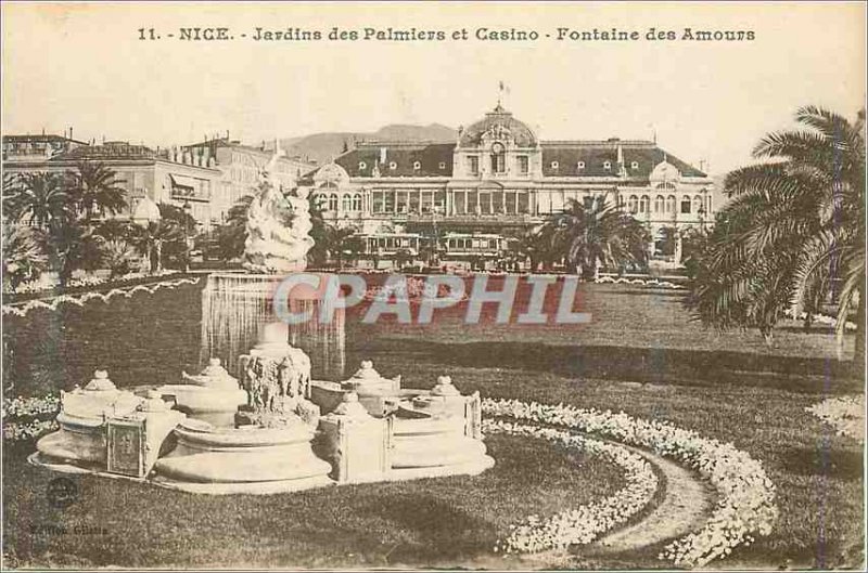 Old Postcard Nice Gardens Palms Casino and Fountain of Love