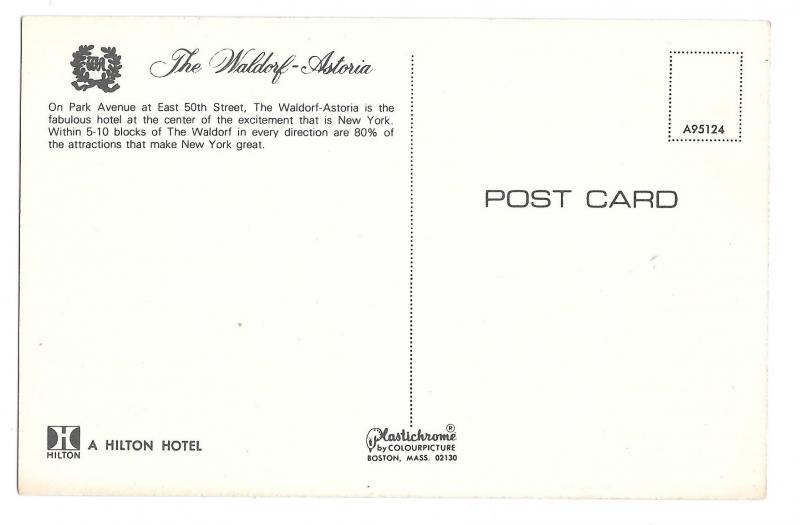 Waldorf Astoria Hilton Hotel New York City NY Vtg Postcard