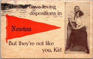 Massachusetts Newton Romantic Couple Pennant Series 1912