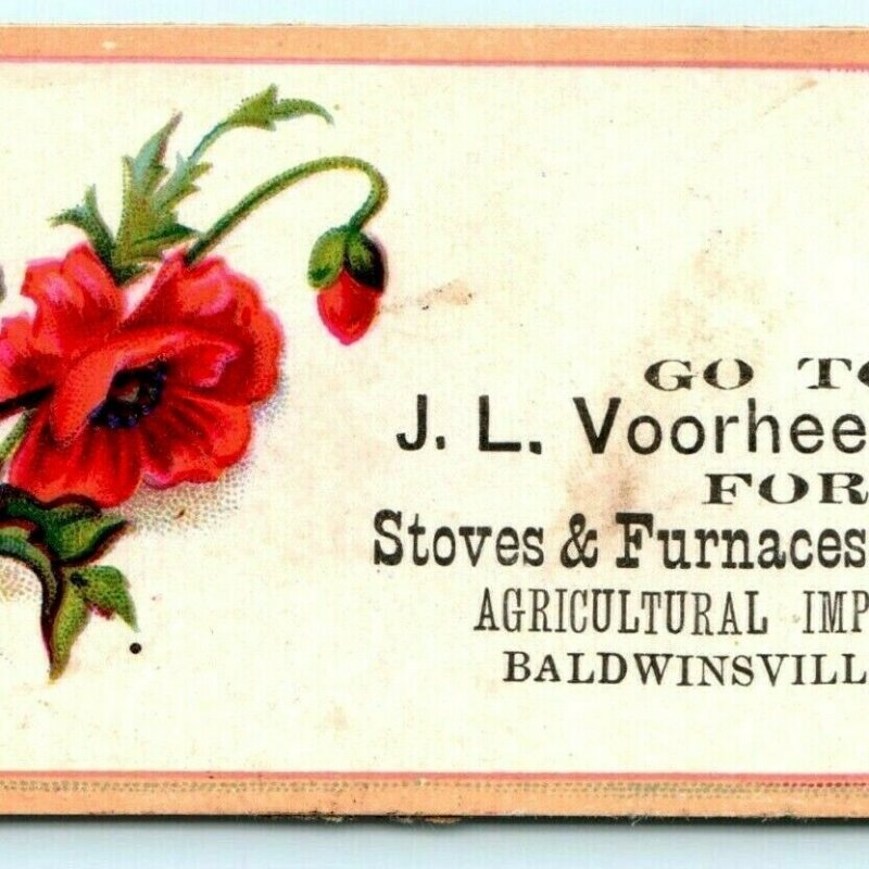 c1880s Baldwinsville NY J.L. Voorhees Stoves Furnace Implements Trade Card C18